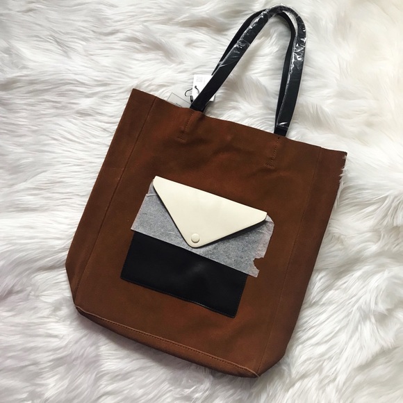 NWT ZARA CONTRAST COLOR LEATHER SHOPPER TOTE BAG - Picture 3 of 5
